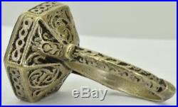 Unique antique 18th Century Ottoman silver&engraved hard stone red wax seal ring