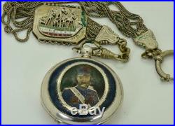 Unique antique Oriental military officer award silver&enamel watch. Shah Mozaffar