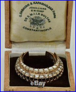 Unique antique Ottoman Crescent 9k gold&2.5ct Rose Cut Diamond Brooch/Turban pin