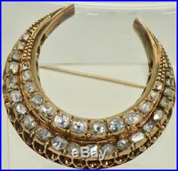Unique antique Ottoman Crescent 9k gold&2.5ct Rose Cut Diamond Brooch/Turban pin