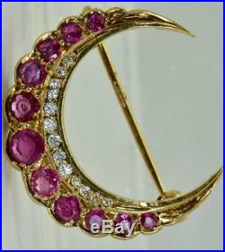 Unique antique Ottoman Crescent Moon 9k gold, Diamond&Rubies Brooch/Turban pin
