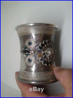 Unusual Antique Heavy Solid Silver & Enamel Ottoman Beaker 201 Grams