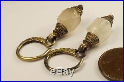 Unusual Early Antique Middle Eastern Silver Gilt Agate Drop Earrings