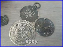 VERY RARE LOT OTTOMAN JEWELRY WITH COINS ANTIQUE ISLAMIC SILVER STRLING pendant