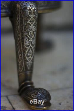 Very Fine Islamic Cairoware Ottoman Silver Inlaid Mamluk Censer, Incense Burner