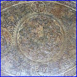 Very Large 30lb Antique Vintage Islamic Copper Persian Detailed 4' x 3' Tray