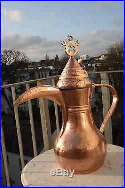 Very Large 64 cm Original Antique Dallah Coffee Pot Middle East Bedouin Copper
