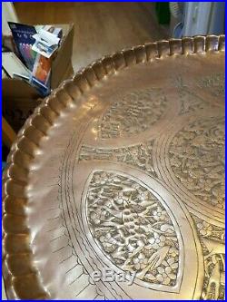 Vintage 23 Copper Middle Eastern Folding Wood Base Table Engraved Drink Tray
