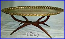 Vintage 46 Oval Brass Moroccan Coffee Table Mid Century Foldable Spider Legs