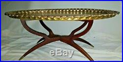 Vintage 46 Oval Brass Moroccan Coffee Table Mid Century Foldable Spider Legs