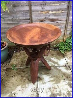 Vintage African Wooden Heavy Table Folding Carved Wood Legs Tray Plant Stand