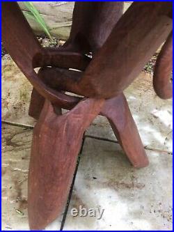 Vintage African Wooden Heavy Table Folding Carved Wood Legs Tray Plant Stand