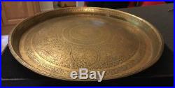 Vintage Antique Brass Engraved Dogs Wolves Tray Persian Indian Arabic Islamic