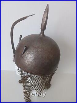 Vintage Antique Ceremonial Islamic Persian Helmet Engraved