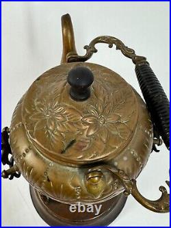 Vintage Antique Etched Copper Middle Eastern Floral Single Burner Tea Coffee Pot