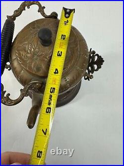 Vintage Antique Etched Copper Middle Eastern Floral Single Burner Tea Coffee Pot