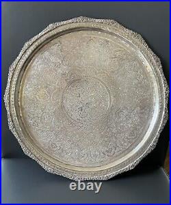 Vintage Antique Heavy 84 Silver Tray Finely Etched Ottoman Middle eastern 699g