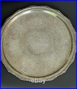 Vintage Antique Heavy 84 Silver Tray Finely Etched Ottoman Middle eastern 699g