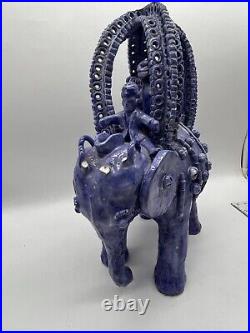 Vintage Antique Islamic Howdah Elephant Persian Pottery Blue Faience Pottery