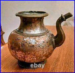 Vintage Antique Middle Eastern Tinned Copper Holy Water Kindi Pot