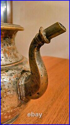 Vintage Antique Middle Eastern Tinned Copper Holy Water Kindi Pot