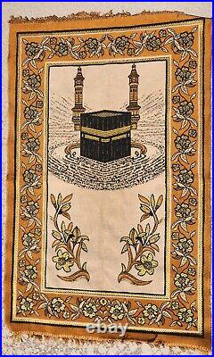 Vintage Antique Middle Eastern Wall Tapestry Prayer Rug Gold Black with Fringe