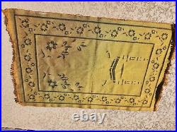 Vintage Antique Middle Eastern Wall Tapestry Prayer Rug Gold Black with Fringe