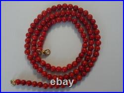 Vintage Antique Natural Carved Red Coral Beads Necklace 25 Long- 37 Grams