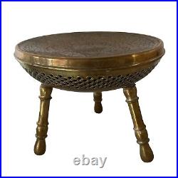 Vintage Brass Foot Warmer Persian Turkish India Brass Stool Engraved 3 Leg BOHO