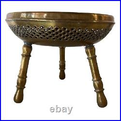 Vintage Brass Foot Warmer Persian Turkish India Brass Stool Engraved 3 Leg BOHO