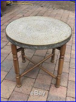 Vintage Brass Islamic Cairoware Circular Coffee Table, Folding Legs