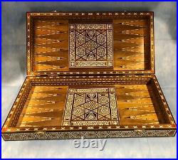 Vintage Chess & Backgammon Middle Eastern Premium Inlaid Wood Game Board & Box