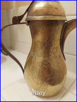 Vintage Dallah Coffee Pot Brass Arabic Islamic Middle Eastern Rare Antique Nice