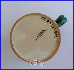 Vintage Green Gazelles Mug Hand Painted Jerusalem Armenian Pottery Iznik Mug