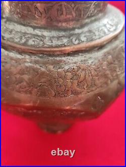 Vintage Handmade copper Lion & Priest water canteen With Chain. Origin & Year