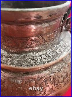 Vintage Handmade copper Lion & Priest water canteen With Chain. Origin & Year