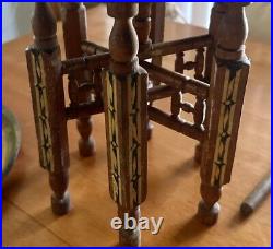 Vintage ISLAMIC INLAID FOLDING SIDE TABLE WITH BRASS TRAY Egypt