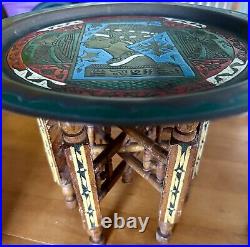 Vintage ISLAMIC INLAID FOLDING SIDE TABLE WITH BRASS TRAY Egypt