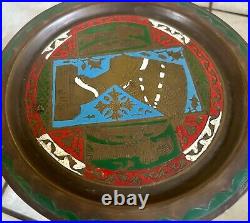 Vintage ISLAMIC INLAID FOLDING SIDE TABLE WITH BRASS TRAY Egypt