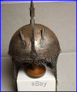 Vintage Indo Persian Islamic Ottoman Kulah Khud Armor Helmet etched Antique
