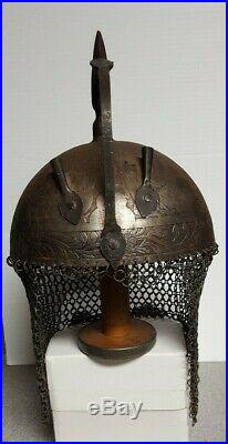 Vintage Indo Persian Islamic Ottoman Kulah Khud Armor Helmet etched Antique