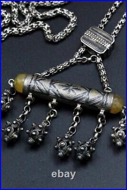 Vintage Islamic Prayer Box Ottoman Silver 800 Necklace