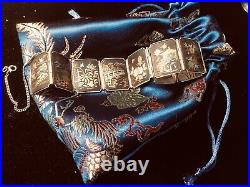 Vintage Japanese 950 Silver, 24^ gold inlay Finally Etched Bracelet 7 1/4 50g