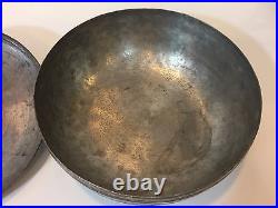 Vintage Middle East Persian Hand Made Copper Round Box withCover, 5 1/2 H x 10 D