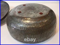 Vintage Middle East Persian Hand Made Copper Round Box withCover, 5 1/2 H x 10 D