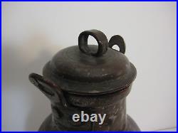 Vintage Middle East Turkish Hand Hammered Copper Urn Jug Pot, Marked, 11 Tall