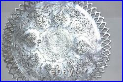 Vintage Middle Eastern 875 Silver Reticulated and Engraved Footed Tray