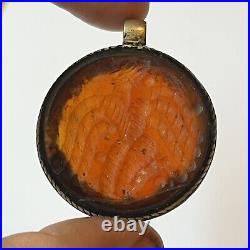 Vintage Middle Eastern Hand Carved Carnelian Or Agate Intaglio Pendant Seal
