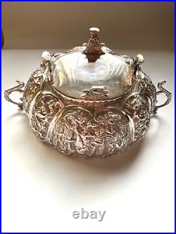 Vintage Middle Eastern Persian Sterling Silver Engraved KIngs Centerpiece Bowl