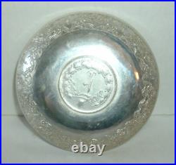 Vintage Middle Eastern Silver Bowl, Coin In Center, 3 1/2